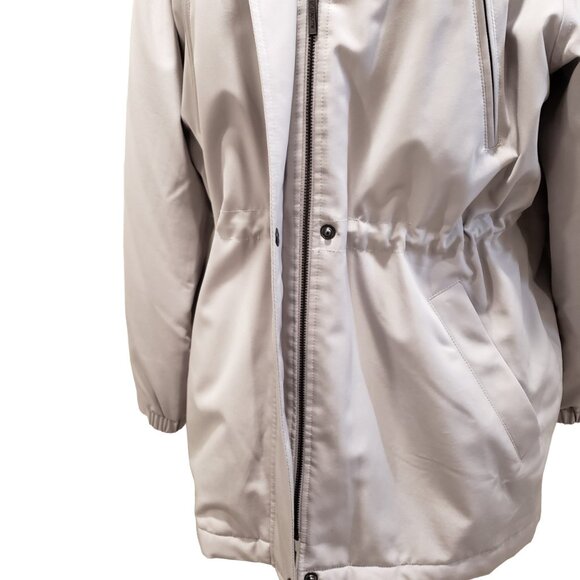 Liz Claiborne M Mid Length Water Resist Rain Anorak Coat Tan Excellent Condition - Picture 9 of 16